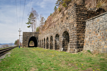 Fototapeta na wymiar Italian wall to Circum-Baikal Railway