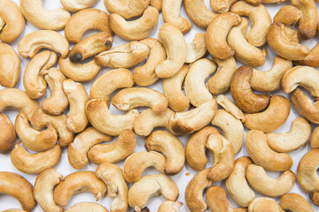 roasted cashews nut on white background