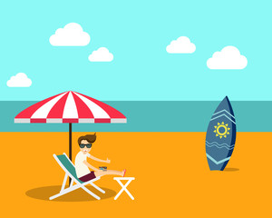 Vacation time summer beach flat design vector illustration