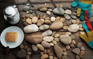 coffee time,foot pebbles background