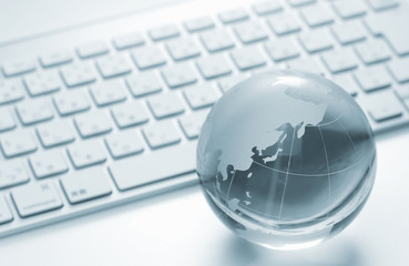 Crystal globe with keyboard, Asia and Japan

