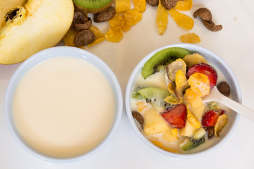 fruit in cereal and milk