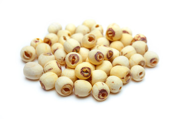 Dried lotus seeds, Isolate on white background.
