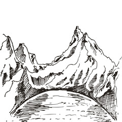 Fototapeta premium Hand drawn landscape with mountains. vintage illustration. vector eps 8