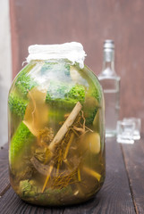 Large glass jar with homemade pickles