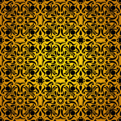Black and gold vintage floral background pattern with gradient