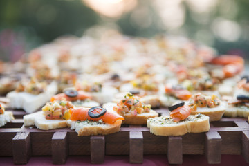 Appetizer canape with salmon
