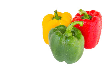Bell pepper three colors red, yellow and green isolated on white background. clipping path in picture.