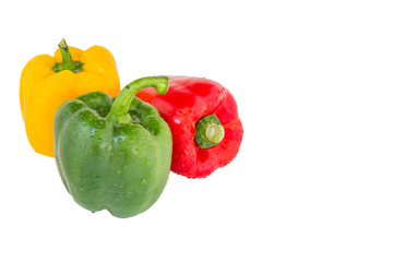 Bell pepper three colors red, yellow and green isolated on white background. clipping path in picture.