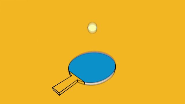 Ping pong paddle hitting a bouncing ball, animated loop, minimal design, cartoon