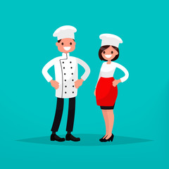 Chef man and woman cook. Vector illustration