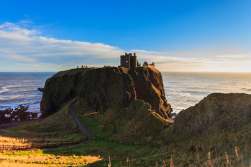 Dunnottar Castle with blue sky in - Stonehaven, Aberdeen, Scotland