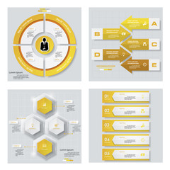 Collection of 4 yellow color template/graphic or website layout. Vector Background. For your idea and presentation.