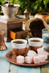 Traditionally brewed Turkish coffee. Specified in the original c