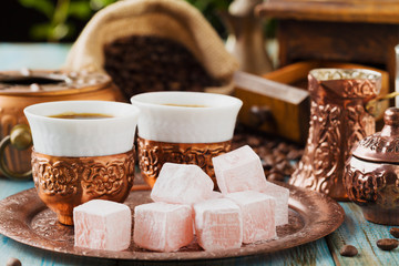 Traditionally brewed Turkish coffee. Specified in the original c