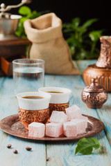 Traditionally brewed Turkish coffee. Specified in the original c