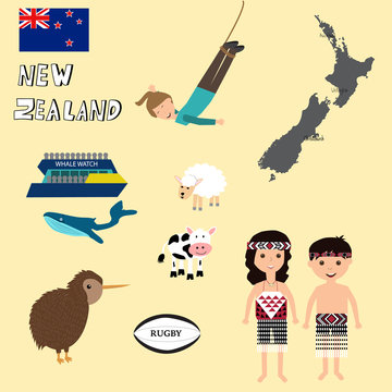 Travel New Zealand with  map,whale watching,bungy jumping,Maori