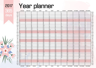 Year Wall Planner. Plan out your whole  with this 2017   . Yearly  Calendar  Template. Vector Design 