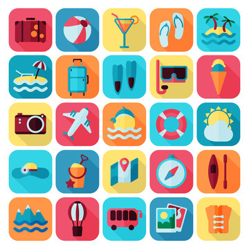 summer rest flat icon set