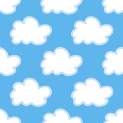 Seamless cloud background. Hand drawn pattern. Suitable for fabric, greeting card, advertisement, wrapping. Bright and colorful cloudy seamless pattern