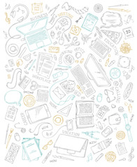 Set of office supplies and gadgets isolated on white background.