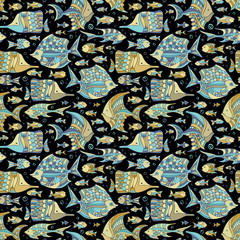 Vector seamless ocean fish pattern.