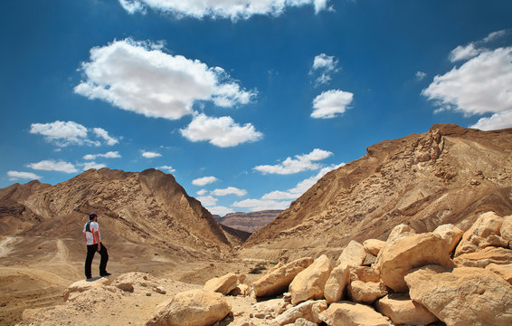 A tourist traveling through the mountains in Israel