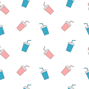 cute pink and blue paper cups seamless vector pattern background illustration