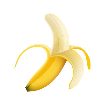 Vector illustration of a yellow half peeled banana, transparent Vector