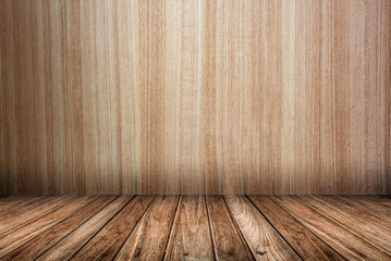 empty room with old vintage wooden wall and wooden floor. room interior vintage wall and wood floor background