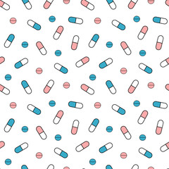 cute pink white and blue pills seamless vector pattern background illustration

