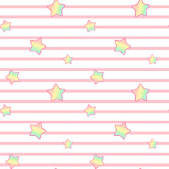 cute lovely rainbow stars on white and pink stripes seamless pattern background illustration