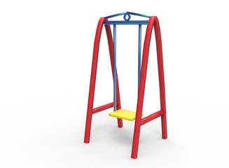  3d illustration of children swings. icon for game web. white background isolated. colored and cute.