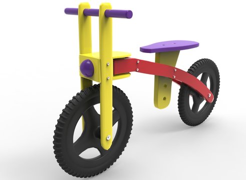 3d illustration of children bicycle. icon for game web. white background isolated. colored and cute.