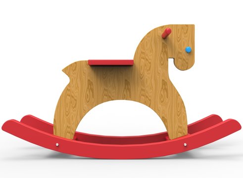  3d illustration of children horse toy. icon for game web. white background isolated. colored and cute.