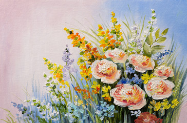 oil painting - abstract bouquet of summer flowers, colorful watercolor - 115491247