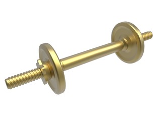  3d illustration of dumbbell. icon for game web. white background isolated. thing for weightlifting. metal color