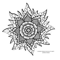 Vector illustration Zen Tangle, flower mandala. Doodle drawing. Coloring book anti stress for adults. Black white.
