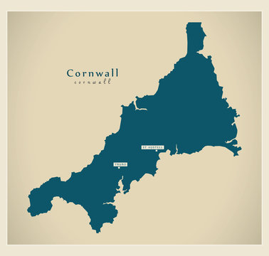 Modern Map - Cornwall unitary authority England UK