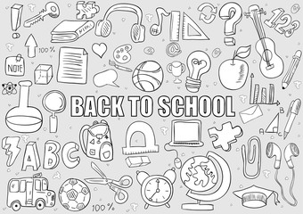 Back of School Objects background, drawing by hand vector