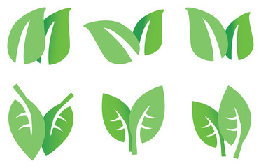 Green Leaves Vector Icon Set