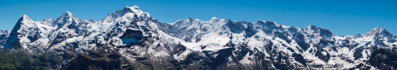The Jungfrau, Monch, Eiger, panorama view from the top of Shilth