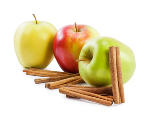 apple and cinnamon isolated on white background