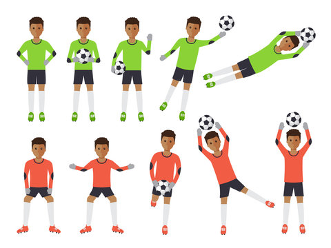 Soccer players, football goalkeeper in actions