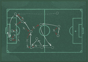 Realistic blackboard drawing a soccer game strategy.