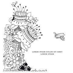 Vector illustration of floral frame Zen Tangle. Dudlart. Coloring book anti stress for adults.  page. Black white.