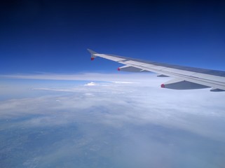 Airplane wing in the sky