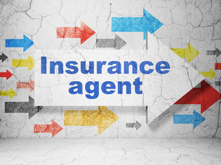 Insurance concept: arrow with Insurance Agent on grunge wall background