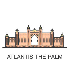 One of famous Dubai resort hotel colored illustration - Atlantis The Palm.