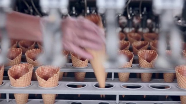 Modern ice cream automatic production line. Automatic equipment at the food factory. 1080p.